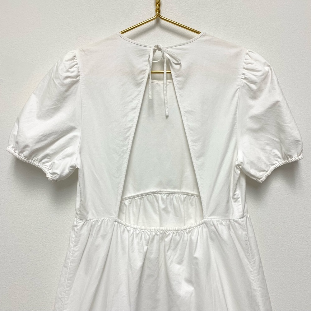 Aritzia Sunday Best Saida Babydoll Mini Dress Size Medium Puff Sleeve Open Back - Picture 8 of 12